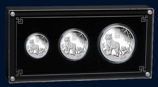 2022 PerthMint Australian Lunar Series III Year of the Tiger Silver Proof Three-Coin Set - 1000 mintage only