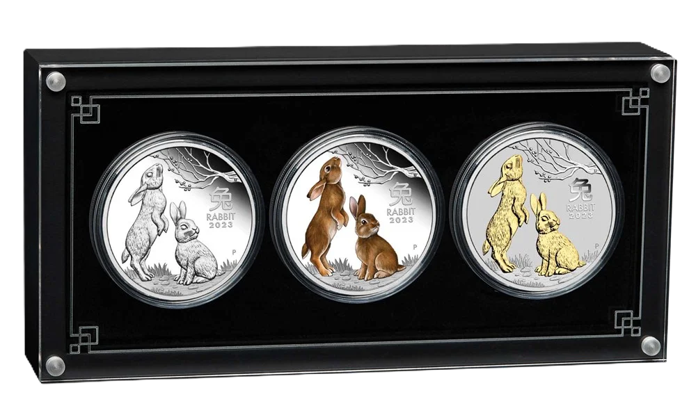 2023 PerthMint Australian Lunar Series III Year of the Rabbit 1oz Silver Trio