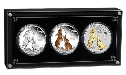 2023 PerthMint Australian Lunar Series III Year of the Rabbit 1oz Silver Trio