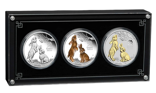 2023 PerthMint Australian Lunar Series III Year of the Rabbit 1oz Silver Trio