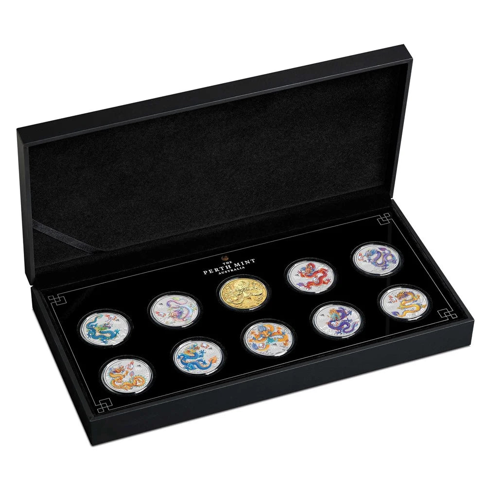 2024 PerthMint Australian Lunar Series III Year of the Dragon 1/2oz Silver Ten-Coin Set - Last one