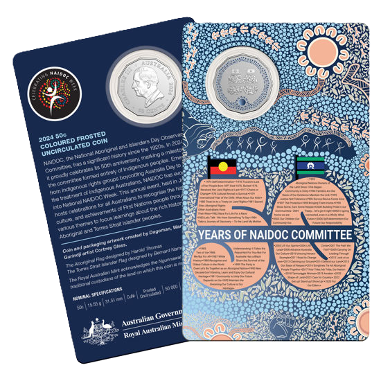 2024 Royal Australian Mint NAIDOC 50th Anniversary  50c Colour Coin on Card