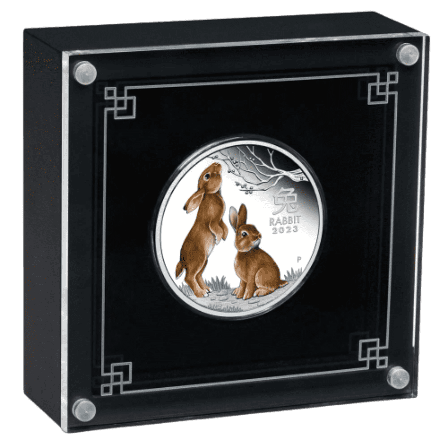 2023 PerthMint Australian Lunar Series III -  Year of the Rabbit - 1oz Silver Proof Coloured Coin