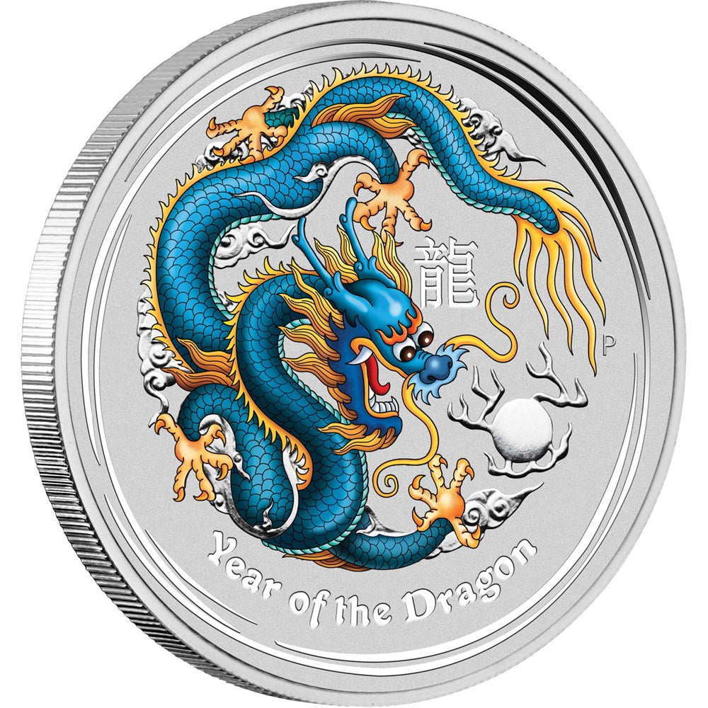 2012 PerthMint Sydney ANDA Show- Australian Lunar Series II - Year of the Dragon 1oz Silver Blue Coloured coin