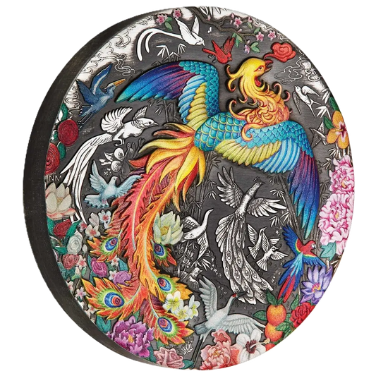 2023 PerthMint Phoenix and Birds 5oz Silver Antiqued Coloured Coin