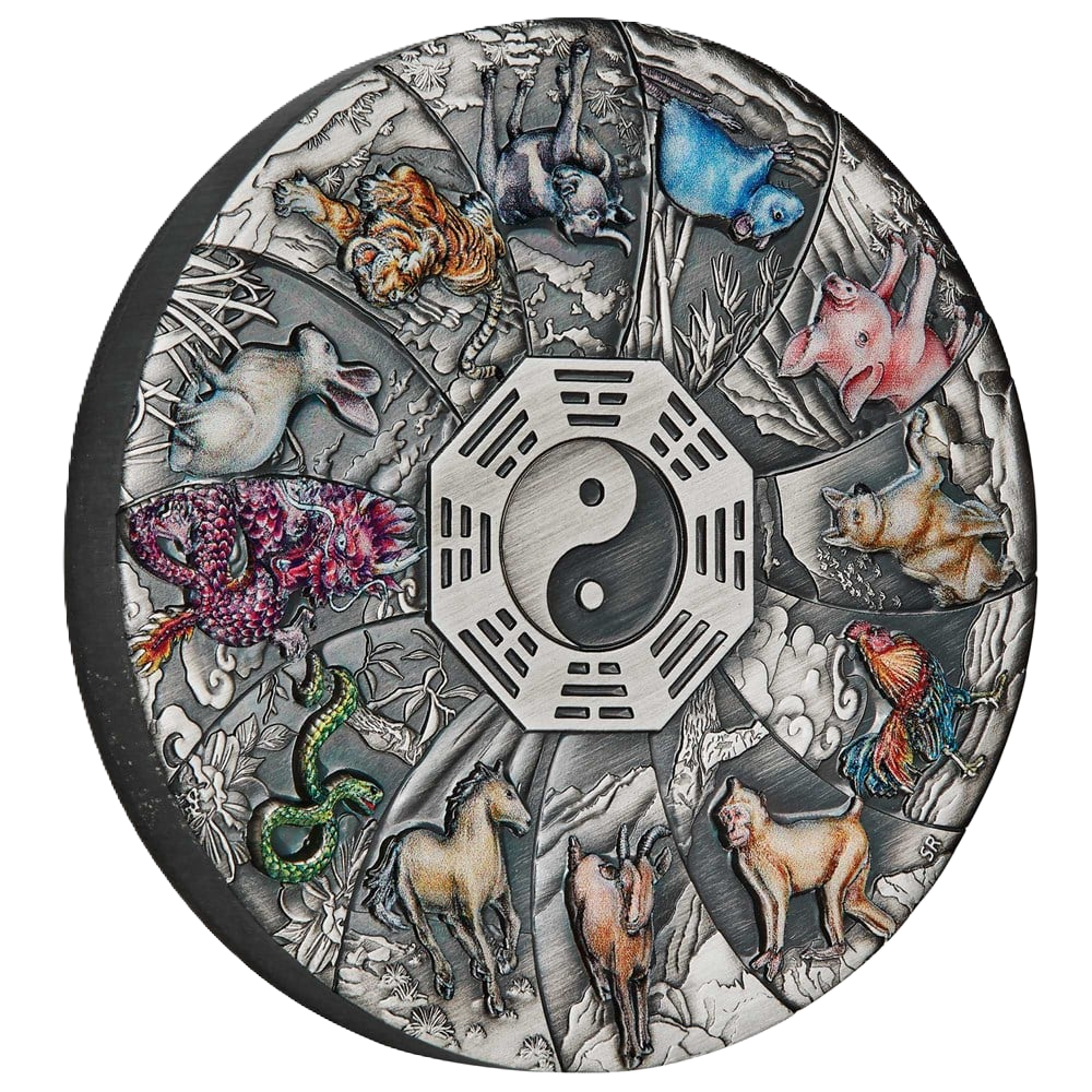 2023 PerthMint 12 Lunar Animals 5oz Silver Antiqued Coloured Coin