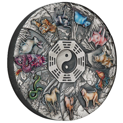 2023 PerthMint 12 Lunar Animals 5oz Silver Antiqued Coloured Coin