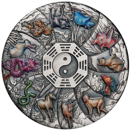 2023 PerthMint 12 Lunar Animals 5oz Silver Antiqued Coloured Coin