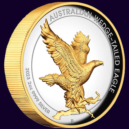 2023 PerthMint Australian Wedge-tailed Eagle 2oz Silver Proof High Relief Gilded Coin