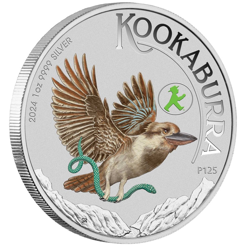 2024 PerthMint World Money Fair Coin Show Kookaburra 1oz Silver Coloured Coin in Card