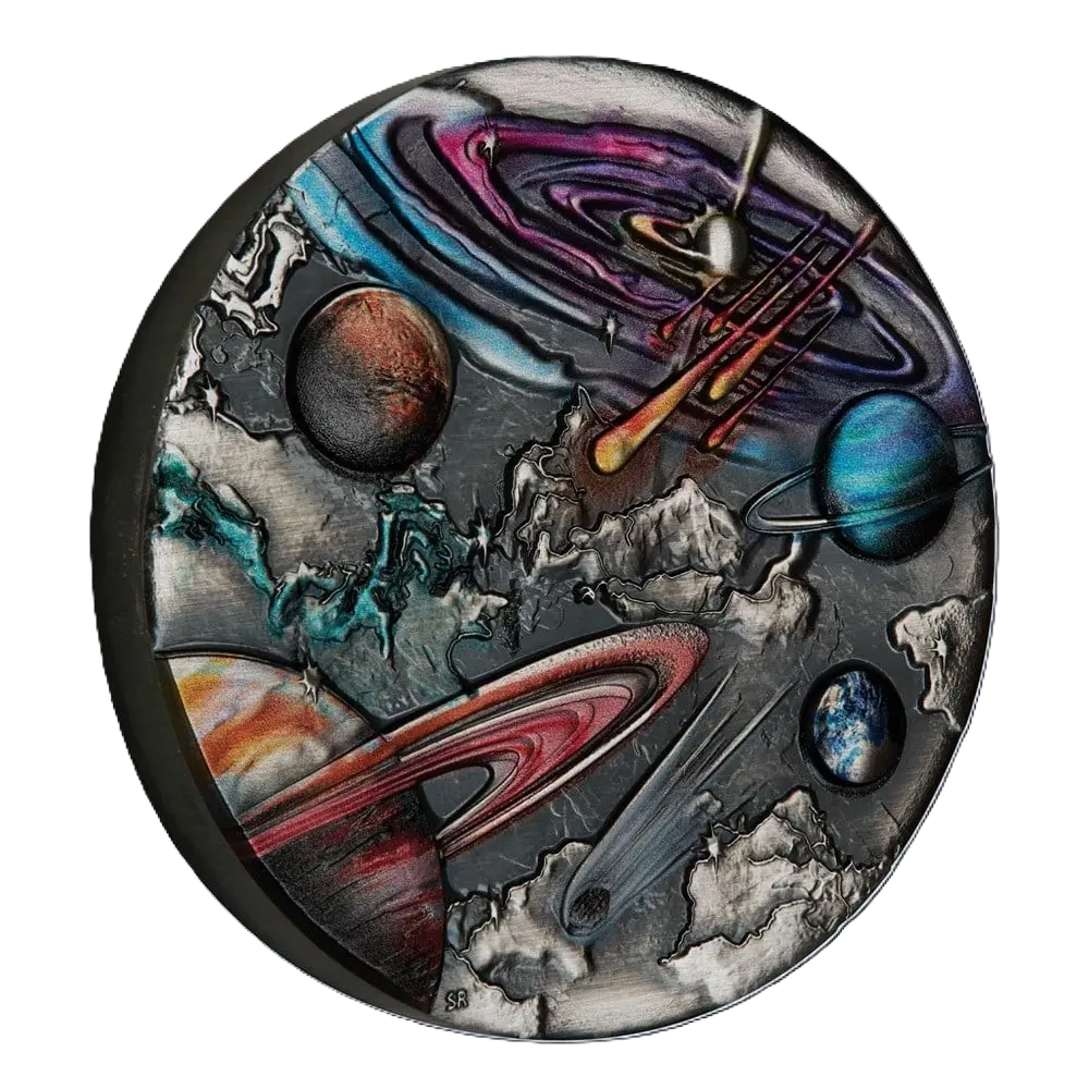 2024 PerthMint Universe Starry Sky and Planets 5oz Silver Antiqued Coloured Coin