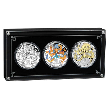 2024 PerthMint Australian Lunar Series III Year of the Dragon 1oz Silver Trio