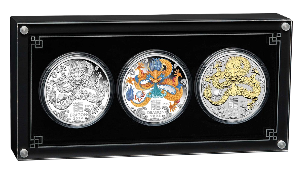 2024 PerthMint Australian Lunar Series III Year of the Dragon 1oz Silver Trio