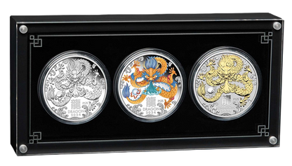 2024 PerthMint Australian Lunar Series III Year of the Dragon 1oz Silver Trio