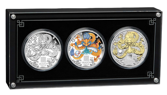 2024 PerthMint Australian Lunar Series III Year of the Dragon 1oz Silver Trio