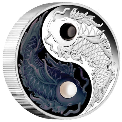 2024 Yin Yang Koi 5oz Silver Proof Coloured Coin with Pearls