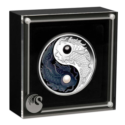 2024 Yin Yang Koi 5oz Silver Proof Coloured Coin with Pearls