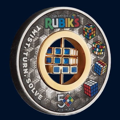 Rubik’s Cube 50th Anniversary 2024 2oz Silver Antiqued Coloured Coin