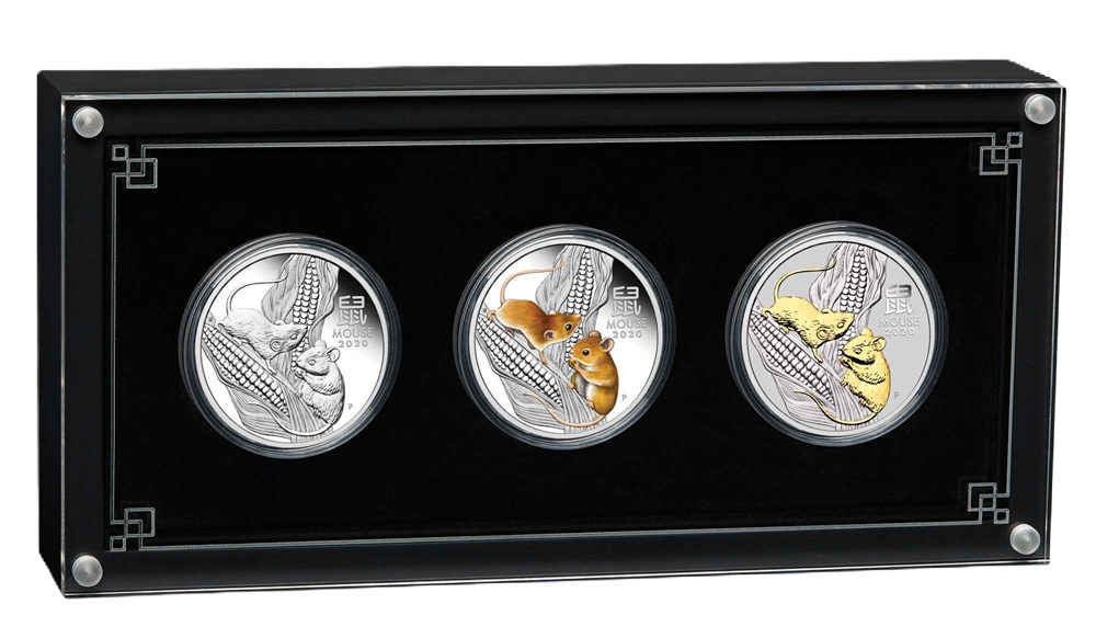 2020 PerthMint Australian Lunar Series III Year of the Mouse 1oz Silver Trio