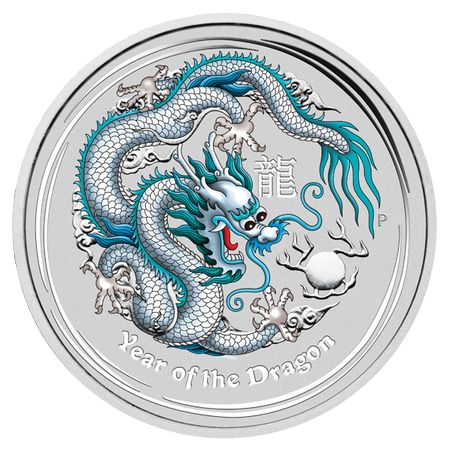 2012 PerthMint ANA - Australian Lunar Series II - Year of the Dragon 1oz Silver Light Blue Coloured coin