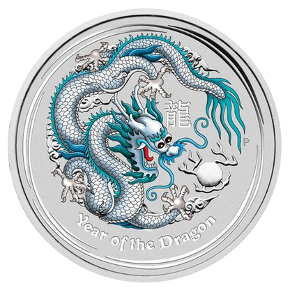 2012 PerthMint ANA - Australian Lunar Series II - Year of the Dragon 1oz Silver Light Blue Coloured coin