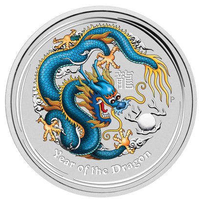 2012 PerthMint Sydney ANDA Show- Australian Lunar Series II - Year of the Dragon 1oz Silver Blue Coloured coin