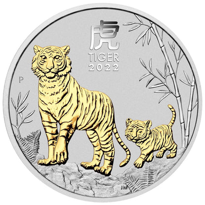 2022 PerthMint  Australian Lunar Series III  - Year of the Tiger - 1oz Silver Gilded Coin