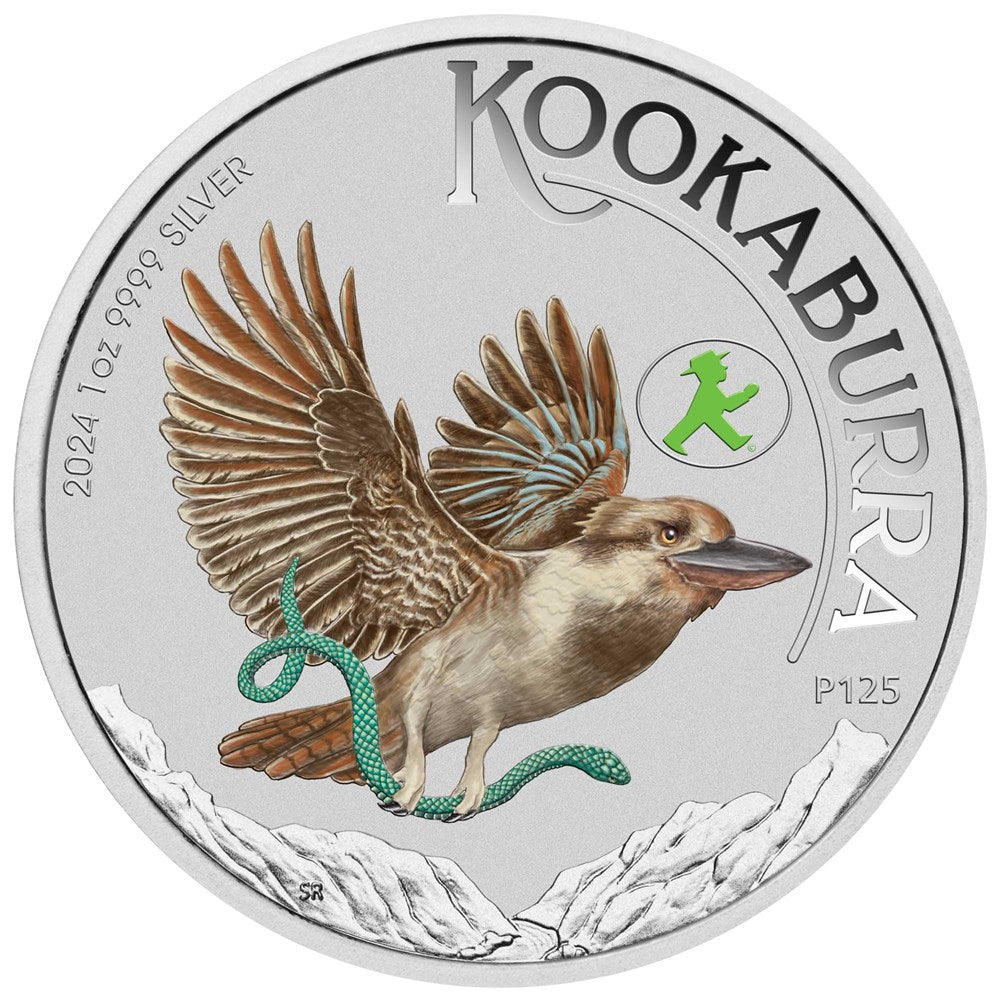 2024 PerthMint World Money Fair Coin Show Kookaburra 1oz Silver Coloured Coin in Card