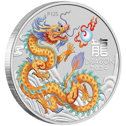 2024 ANA World Money Fair Special Australian Lunar Series III Year of the Dragon 1oz Golden Coloured Silver Coin in Card