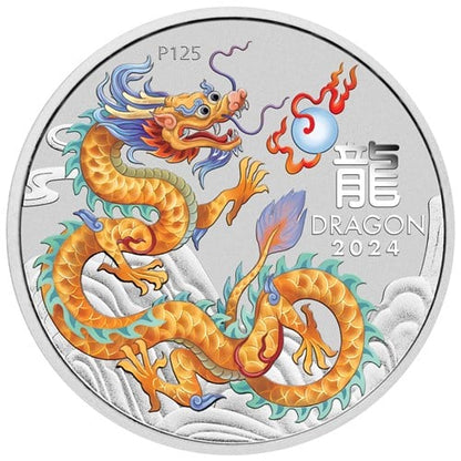 2024 ANA World Money Fair Special Australian Lunar Series III Year of the Dragon 1oz Golden Coloured Silver Coin in Card