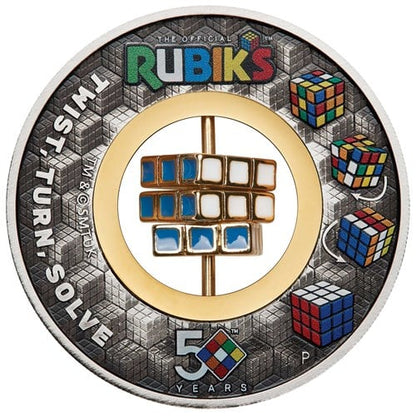 Rubik’s Cube 50th Anniversary 2024 2oz Silver Antiqued Coloured Coin