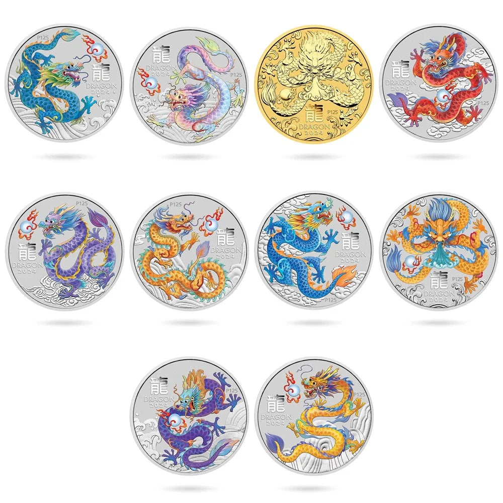 2024 PerthMint Australian Lunar Series III Year of the Dragon 1/2oz Silver Ten-Coin Set - Last one