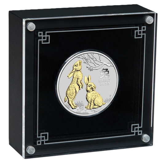 2023 PerthMint Australian Lunar Series III Year of the Rabbit 1oz Silver Gilded Coin in Box