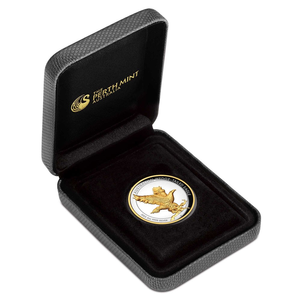 2023 PerthMint Australian Wedge-tailed Eagle 2oz Silver Proof High Relief Gilded Coin