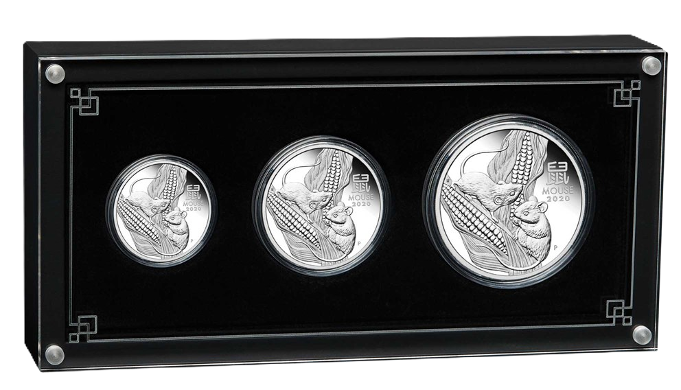 2020 PerthMint Australian Lunar Series III Year of the Mouse Silver Proof Three-Coin Set