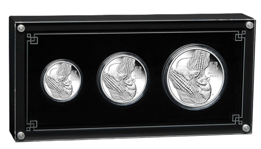 2020 PerthMint Australian Lunar Series III Year of the Mouse Silver Proof Three-Coin Set