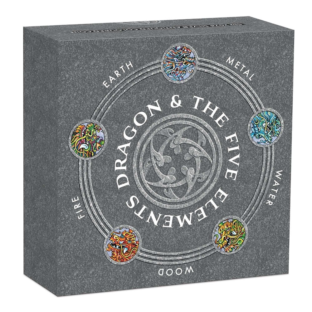 2024 Dragon and the Five Elements 5oz Silver Antiqued Coloured Coin