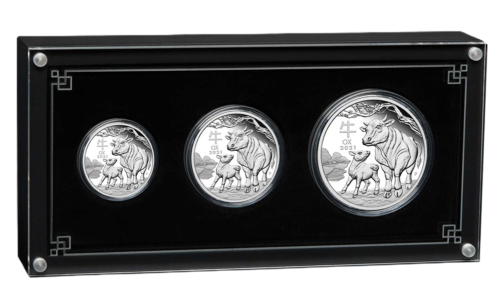 2021 PerthMint Australian Lunar Series III Year of the Ox Silver Proof Three-Coin Set