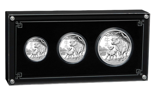 2021 PerthMint Australian Lunar Series III Year of the Ox Silver Proof Three-Coin Set