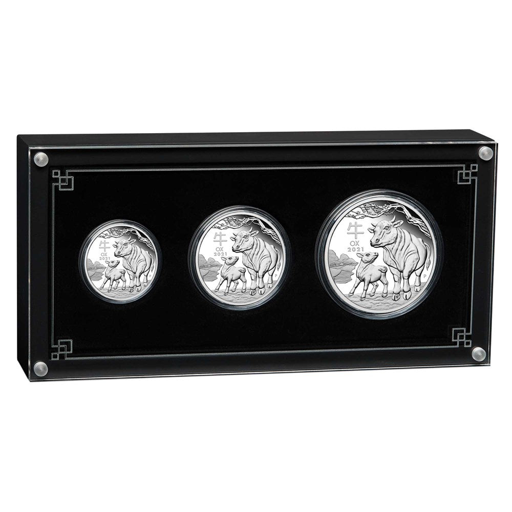 2021 PerthMint Australian Lunar Series III Year of the Ox Silver Proof Three-Coin Set