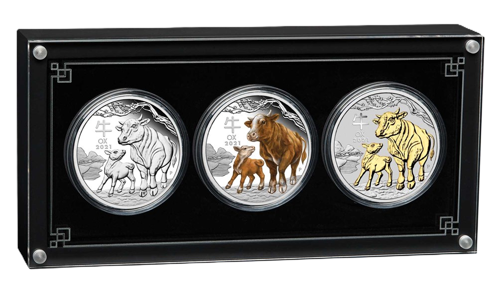 2021 PerthMint Australian Lunar Series III Year of the Ox 1oz Silver Trio