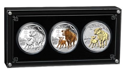 2021 PerthMint Australian Lunar Series III Year of the Ox 1oz Silver Trio