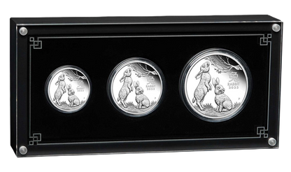 2023 PerthMint Australian Lunar Series III Year of the Rabbit Silver Proof Three-Coin Set - certificate less than 100