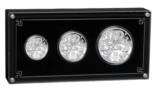 2024 PerthMint Australian Lunar Series III Year of the Dragon Silver Proof Three-Coin Set