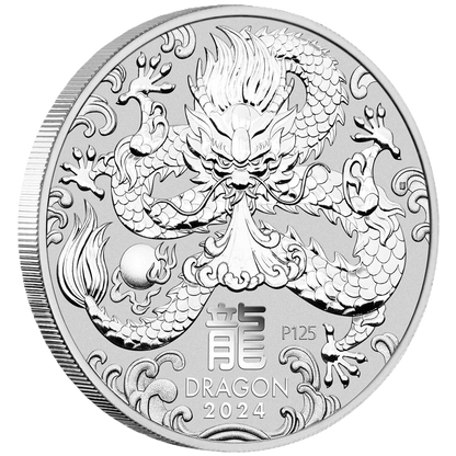 2024 PerthMint Australian Lunar Year Series III Year of the Dragon 2oz Silver Bullion Coin