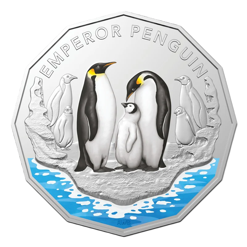 2023 Royal Australian Mint  Antarctic Territory Emperor Penguin 50c Coloured Coin