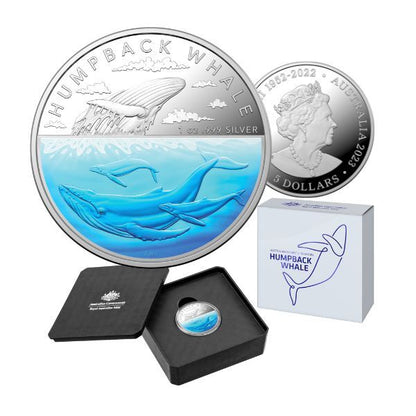 2023 Royal Australian Mint  Antarctic Territory Humpback Whale SIlver Proof Coloured Coin