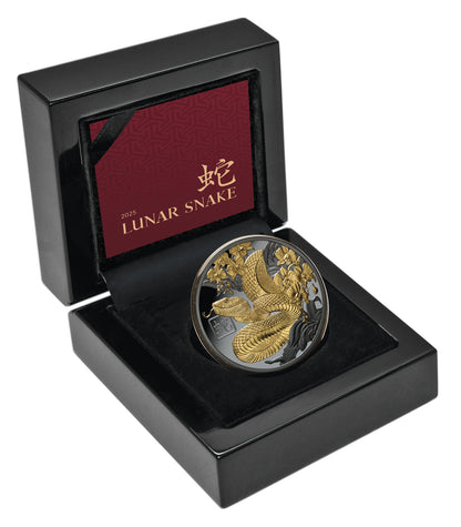 2025 Lunar Year of the Snake  $1 Gold-plated 1oz Silver Black Proof Coin