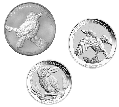 2010, 2011 and 2012 PerthMint Kookaburra 1oz Silver Bu 3 coin collection