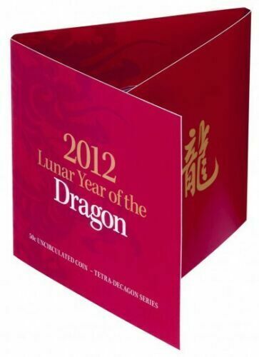 2012 Royal Australian Mint Lunar Year Of The Dragon 50c Tetradecagon coin on card